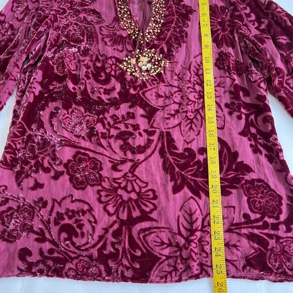 ECI New York VTG Silk Blend Velvet Burnout Floral Beaded Top Sz M Purple Boho - Picture 8 of 11